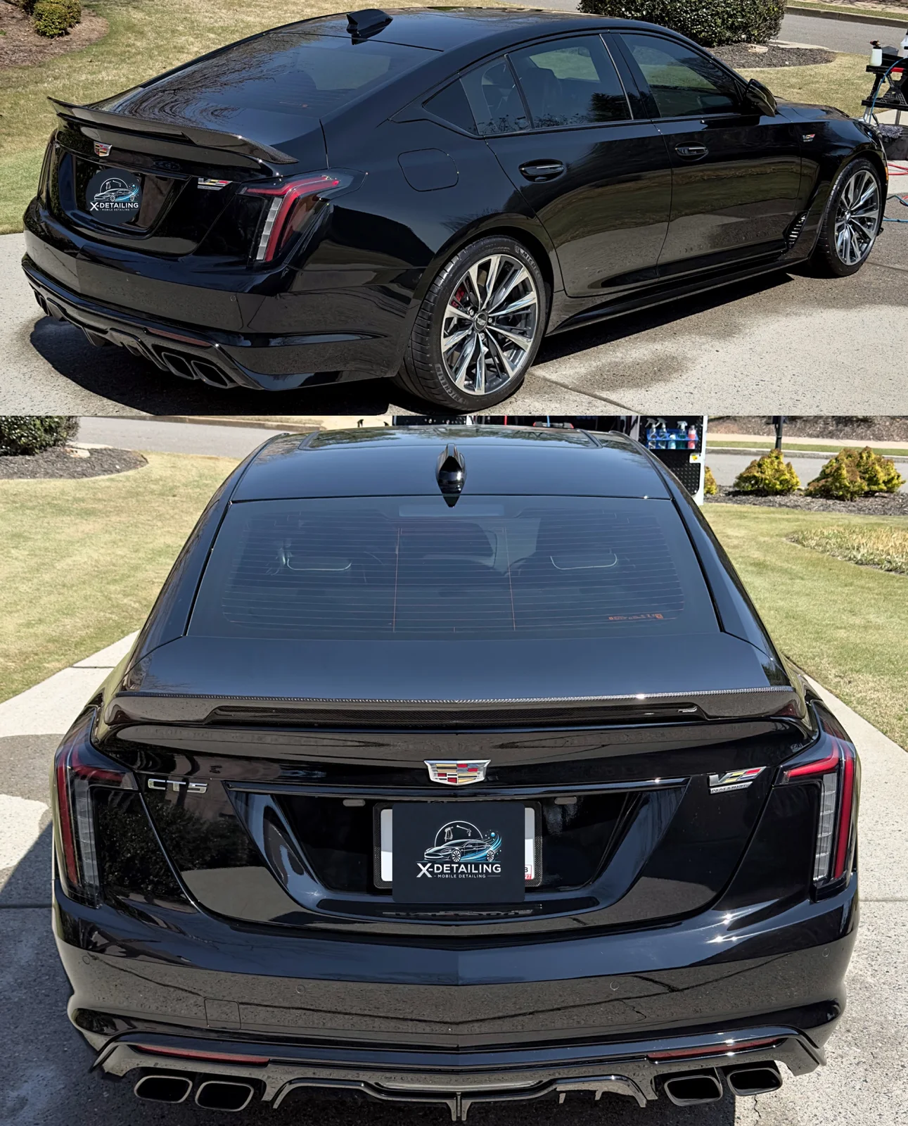 Cadillac CT5-V Blackwing rear exterior before and after detailing in Cumming GA