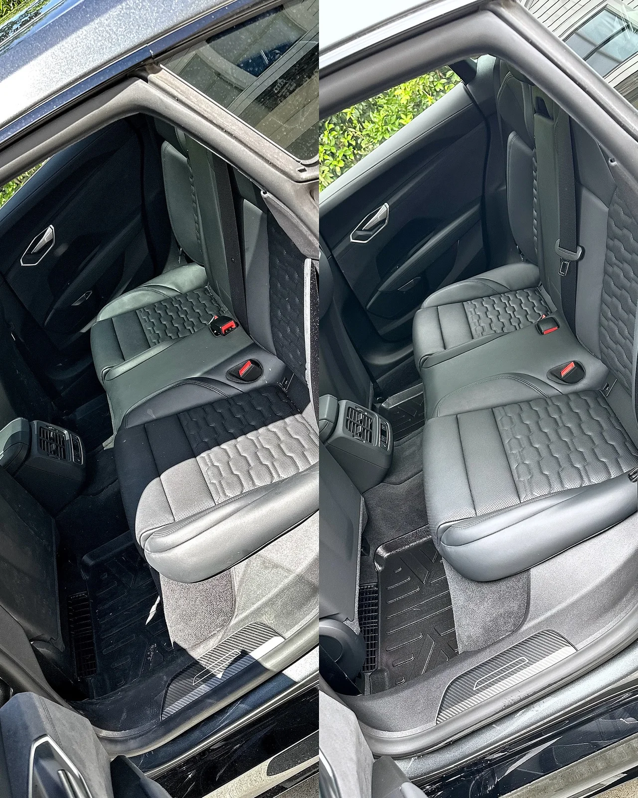 Audi RS E-Tron GT rear seats before and after interior detailing in Suwanee GA