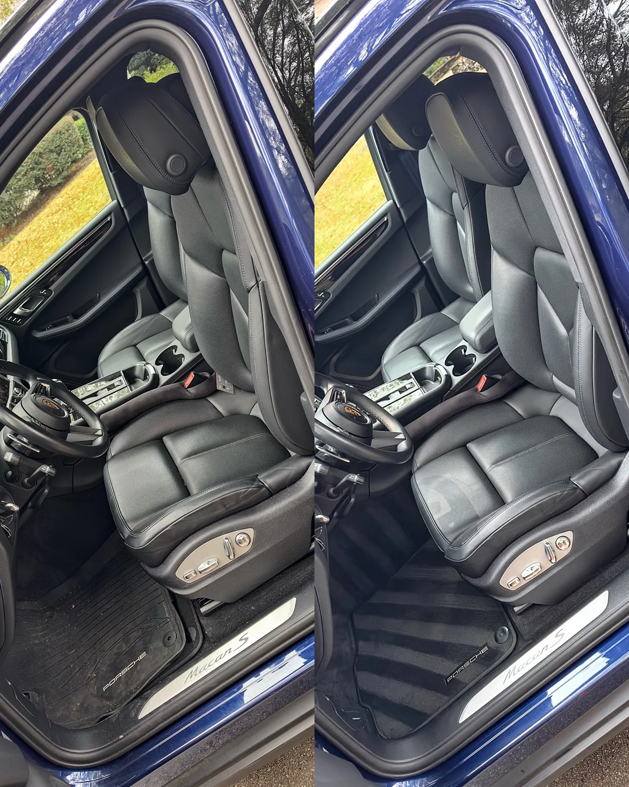 Porsche Macan S front seats before and after interior detailing in Suwanee GA