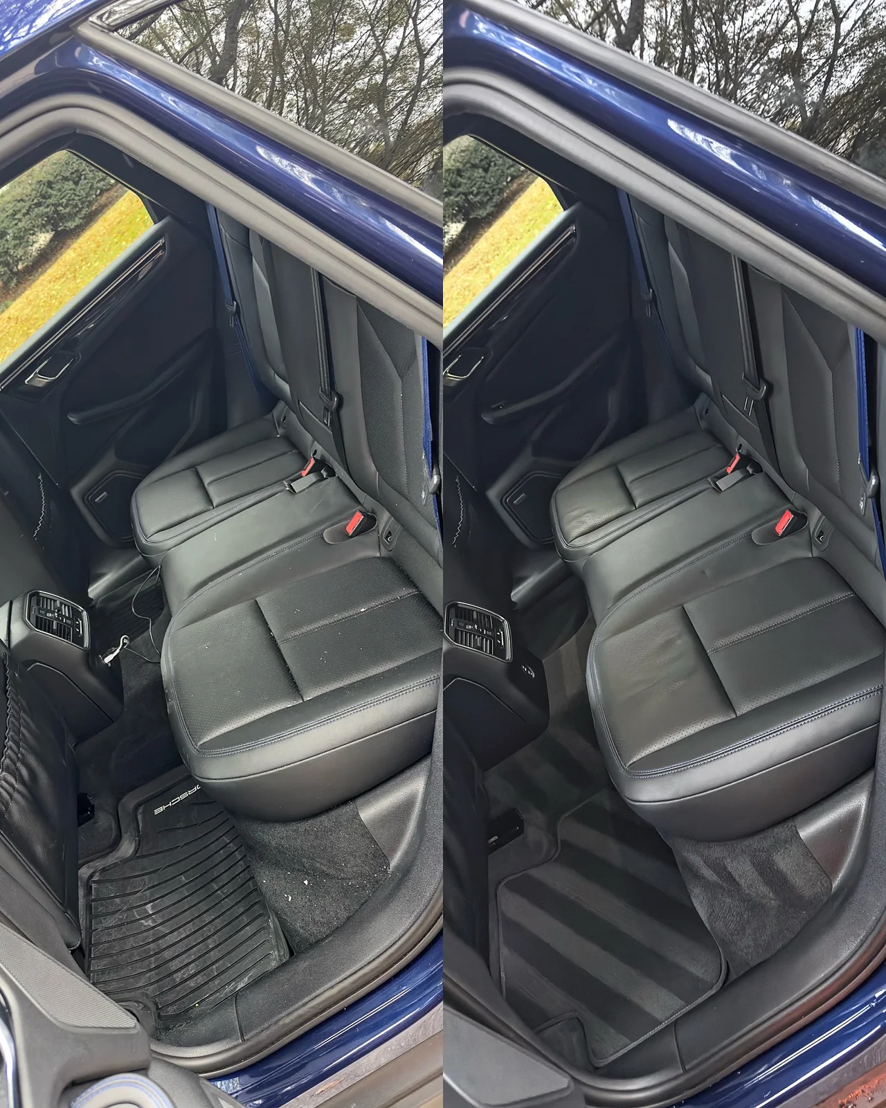 Porsche Macan S rear seats before and after interior detailing in Suwanee GA